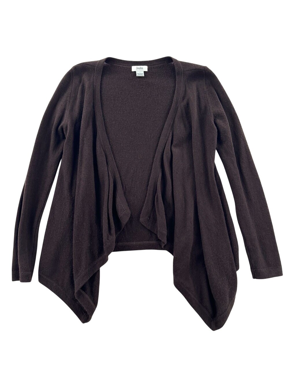 Neiman Marcus Brown 100% Cashmere Open Waterfall Cardigan Sweater Large